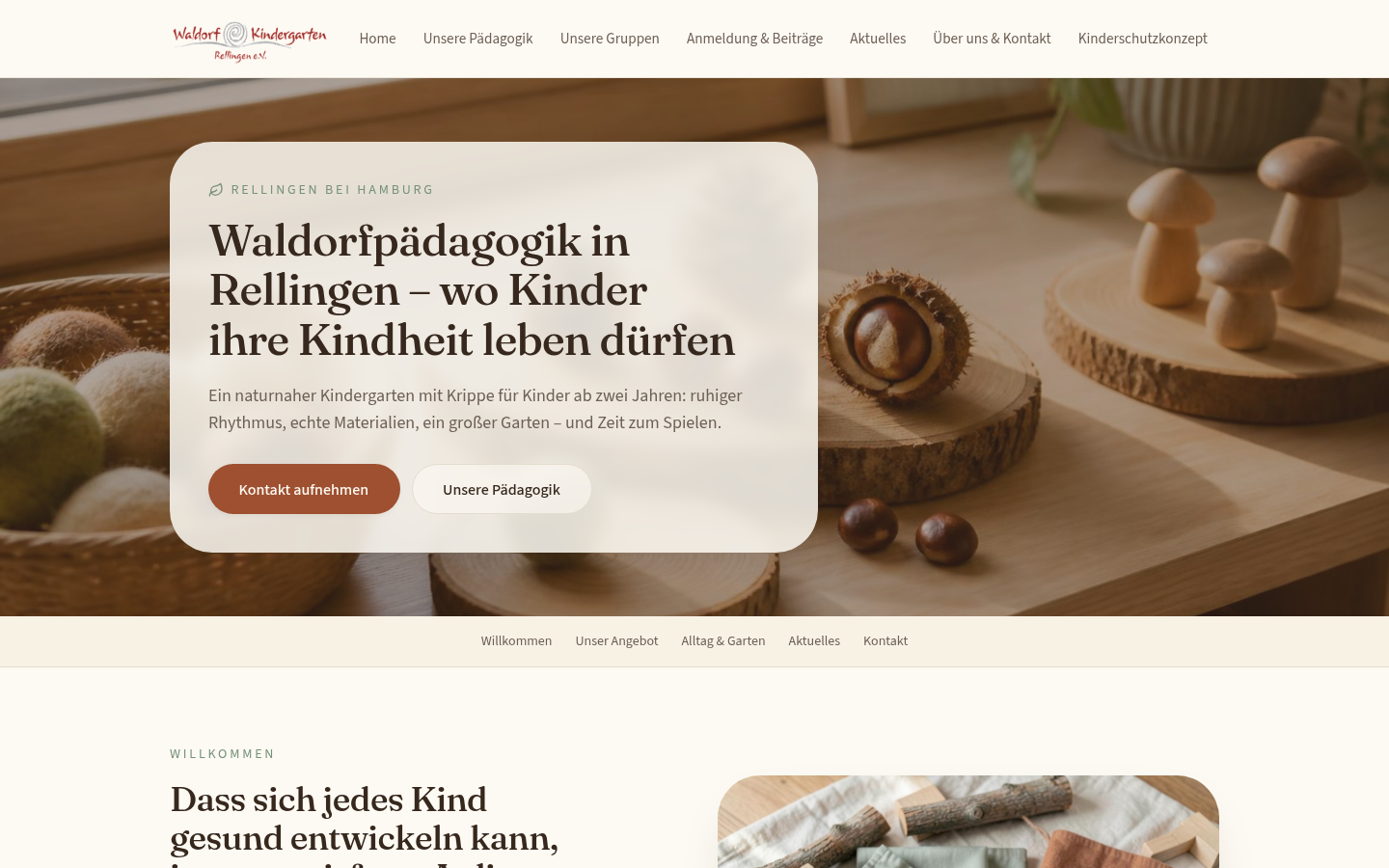 Startseite des Waldorfkindergartens Rellingen nachher, am Computer
