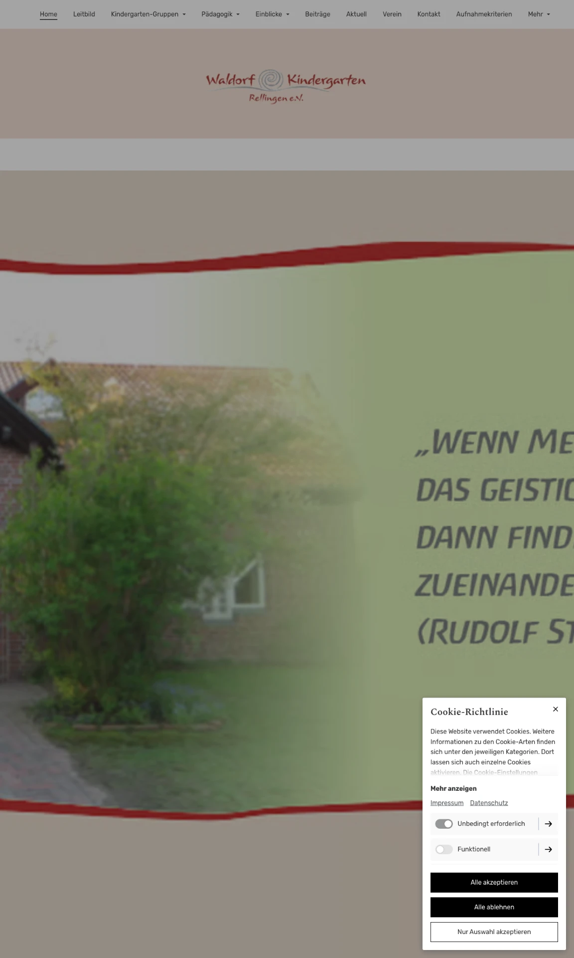 Startseite des Waldorfkindergartens Rellingen vorher, am Computer