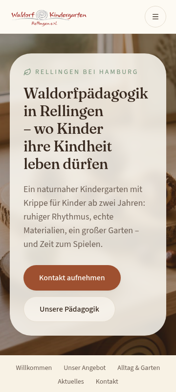 Startseite des Waldorfkindergartens Rellingen nachher, am Smartphone